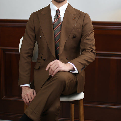 Brown Wool Double-Breasted Suit – Inspired by Classic Men’s Wool Suits Plus Size